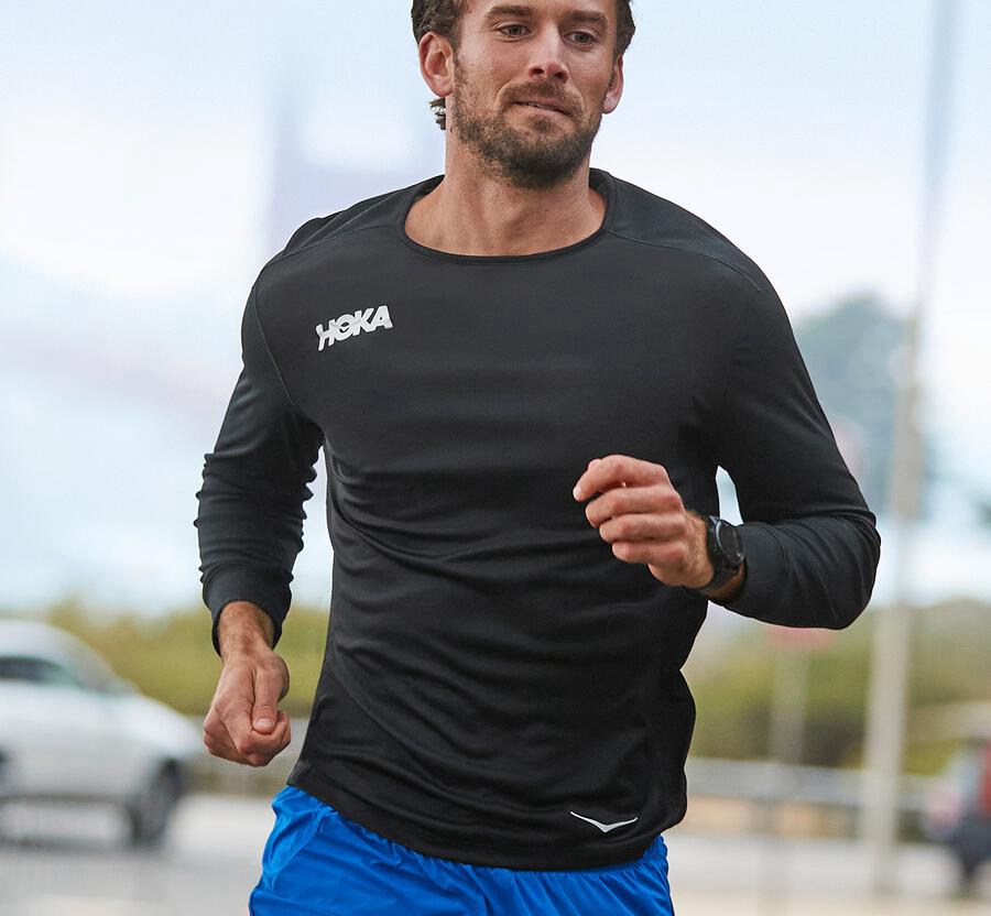 Hoka One One Top Erkek Siyah - Performance 3/4 Sleeve - ZU1859230